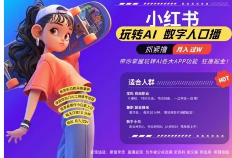 小红书数字人暴力起号，AI改写文案，流量火爆月入破W轻松拿捏，再也不用费劲录口播-金点子优创