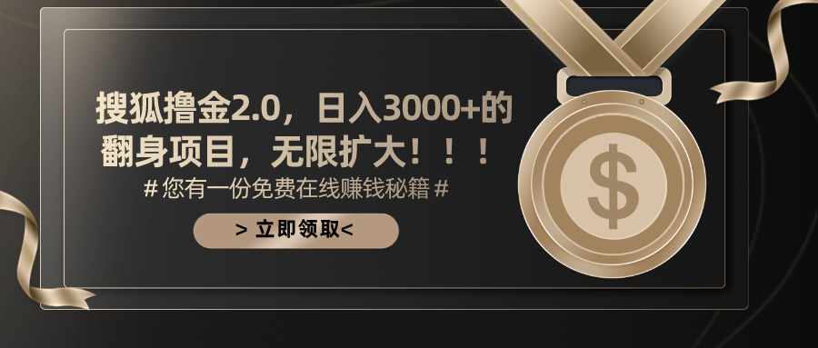 搜狐撸金2.0，日入3000+，可无限扩大的翻身项目。-金点子优创
