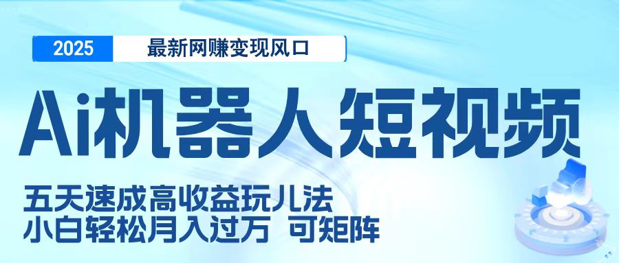二零二五最新网赚变现风口，Ai 机器人短视频，五天速成高收益玩儿法，小白轻松月入过万，可矩阵-金点子优创