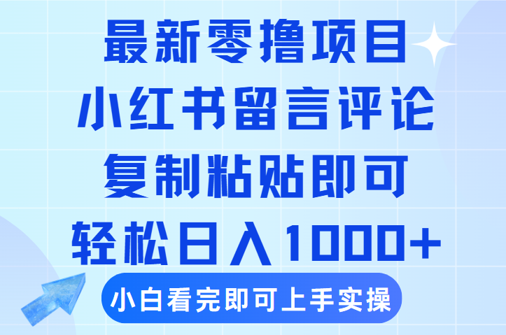 最新零撸小项目，小红书留言评论，复制粘贴即可赚钱，轻松日入1000+-金点子优创