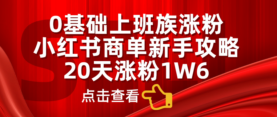 小红书商单新手攻略，20天涨粉1.6w，0基础上班族涨粉-金点子优创