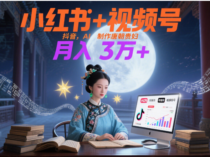 小红书+视频号+抖音，AI轻松制作唐朝贵妇IP，毒鸡汤、励志、减肥瘦身、养生赛道轻松切入，每天30分钟，轻松产出N条，月入3万+ -金点子优创
