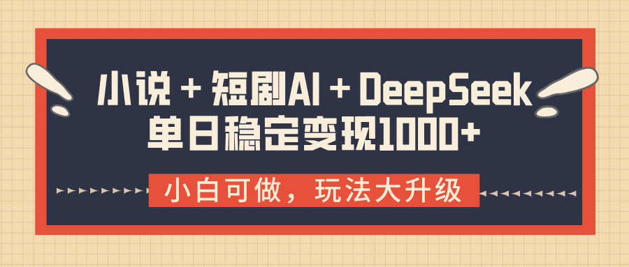 小说＋短剧AI＋DeepSeek结合变现，单日稳定变现1000+-金点子优创