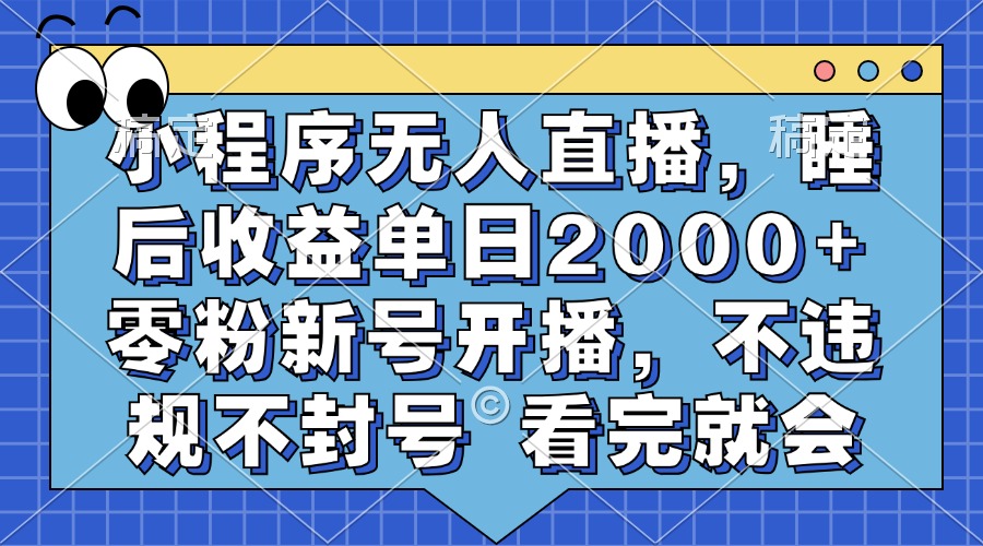 小程序无人直播,睡后收益单日2000+ 零粉新号开播,不违规不封号 看完就会-金点子优创
