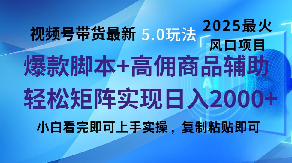 视频号带货最新5.0玩法，作品制作简单，当天起号，复制粘贴，脚本辅助，轻松矩阵日入2000+-金点子优创