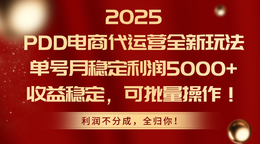 2025 PDD电商代运营全新玩法,单号月稳定利润5000+,收益稳定,可批量操作!-金点子优创