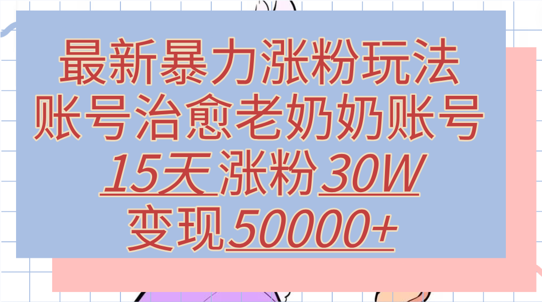 最新暴力涨粉玩法，治愈老奶奶账号，15天涨粉30W，变现50000+【揭秘】-金点子优创