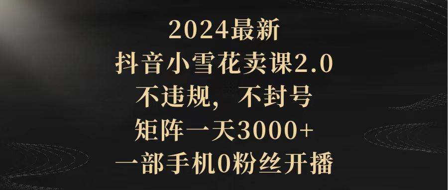 2024最新抖音小雪花卖课2.0 不违规 不封号 矩阵一天3000+一部手机0粉丝开播-金点子优创