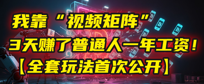 我靠“视频矩阵”，3天赚了普通人一年工资！【全套玩法首次公开】-金点子优创