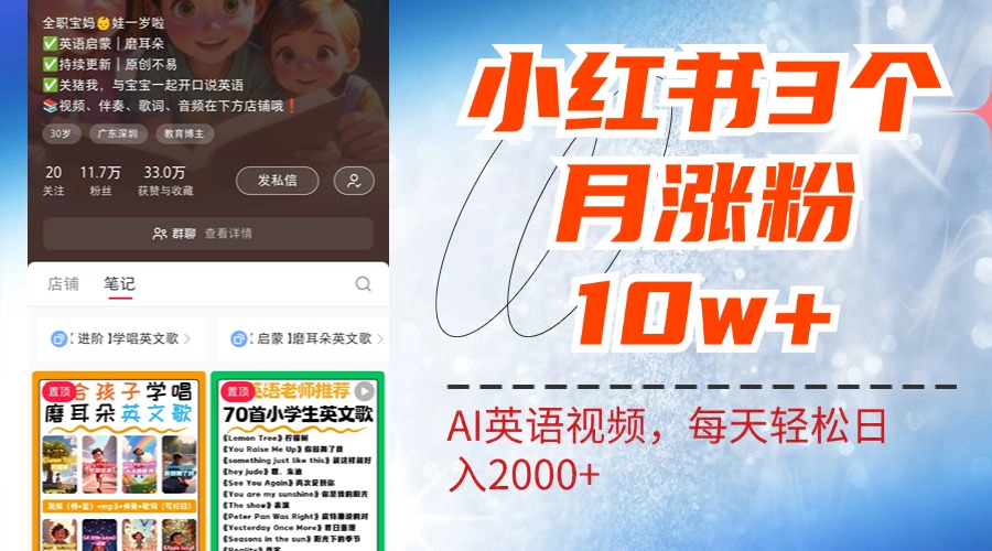 小红书三个月涨粉10W！AI英语视频0成本制作，每天轻松日入2000+-金点子优创