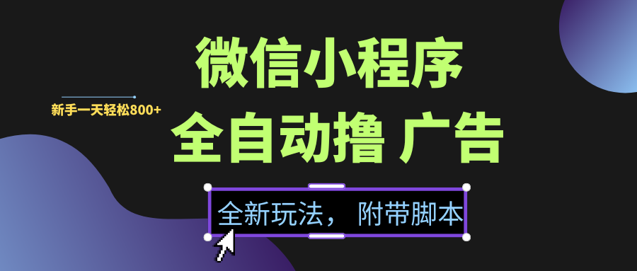 微信小程序挂机撸广告，全新玩法，新手一天轻松800+【附带脚本】-金点子优创