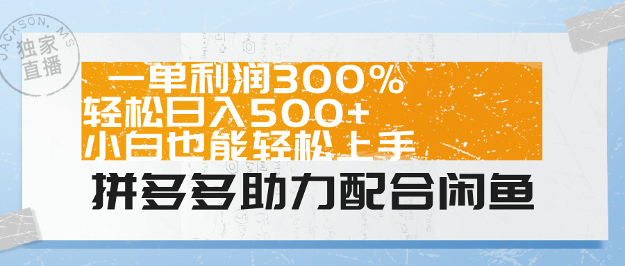 拼多多助力配合闲鱼 一单利润300% 轻松日入500+ 小白也能轻松上手！-金点子优创