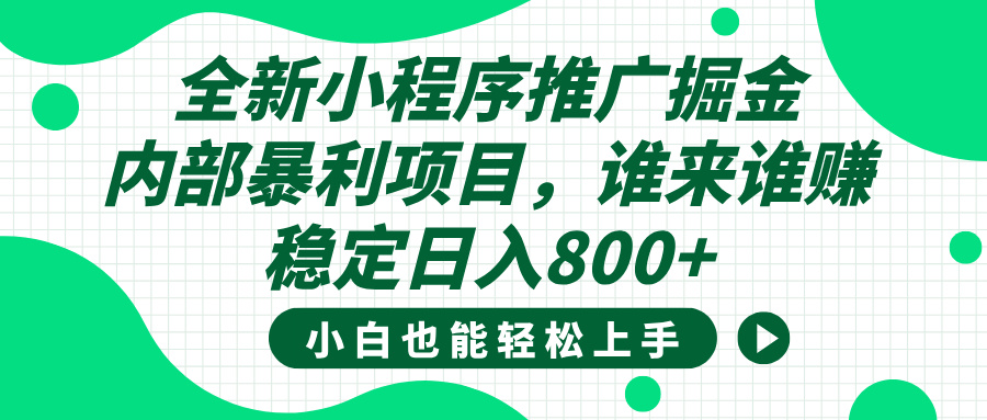 全新小程序推广掘金，内部暴利项目，小白轻松上手，稳定日入800+-金点子优创