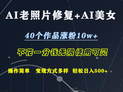 AI老照片修复+AI美女玩发  40个作品涨粉10w+  不花一分钱使用可灵  操作简单  变现方式多样话   轻松日去500+-金点子优创