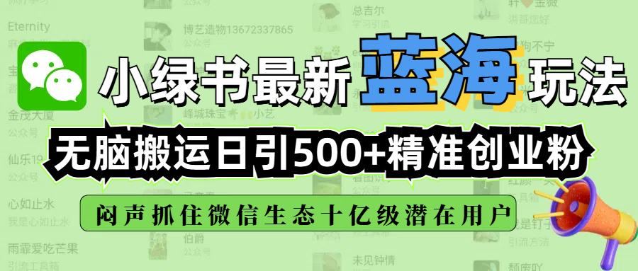 小绿书最新蓝海玩法,无脑搬运日引500+精准创业粉,闷声抓住微信生态十亿级潜在用户-金点子优创