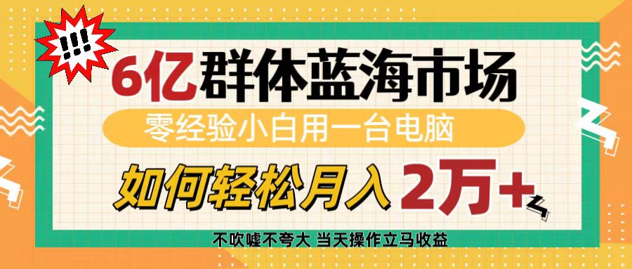 6亿群体蓝海市场，零经验小白用一台电脑，如何轻松月入2万+-金点子优创