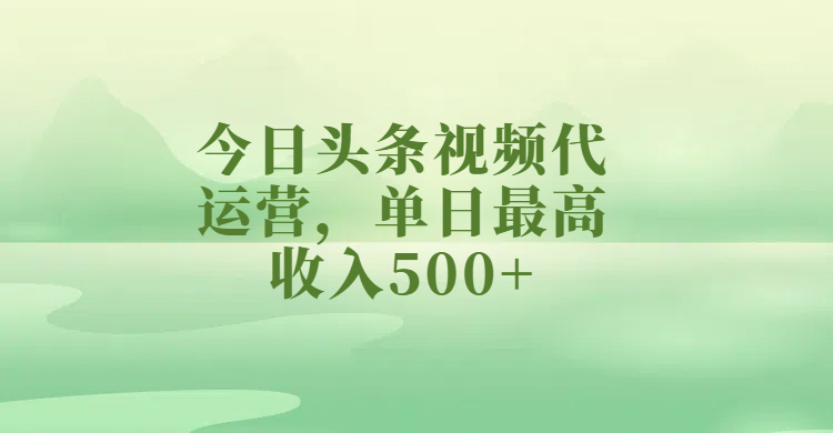 今日头条视频代运营，单日最高收入500+-金点子优创
