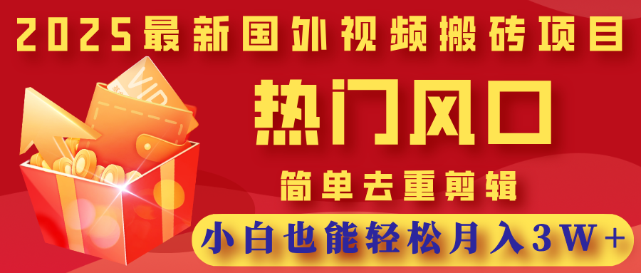 2025最新国外视频搬砖项目，热门风口，简单去重剪辑，小白也能轻松月入3W+-金点子优创