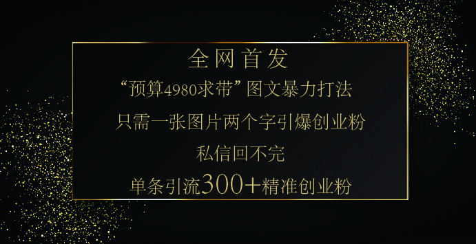 小红书，“预算 4980 带我飞” 的神奇图片引流法，堪称涨粉核武器！只需一张图，就能单条笔记凭借此方法，轻松引流 300 + 精准创业粉！-金点子优创