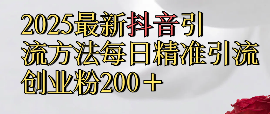 2025最新,抖音引流,方法每日精准引流创业粉300＋-金点子优创