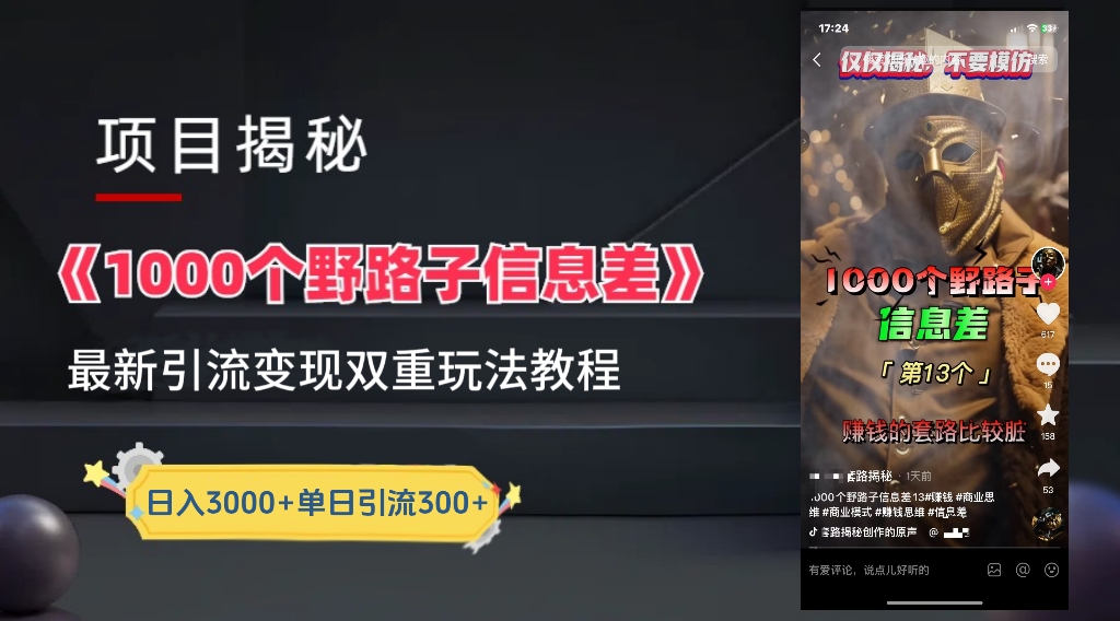 【独家】抖音一千个野路子信息差最新玩法教程–引流＋变现-金点子优创