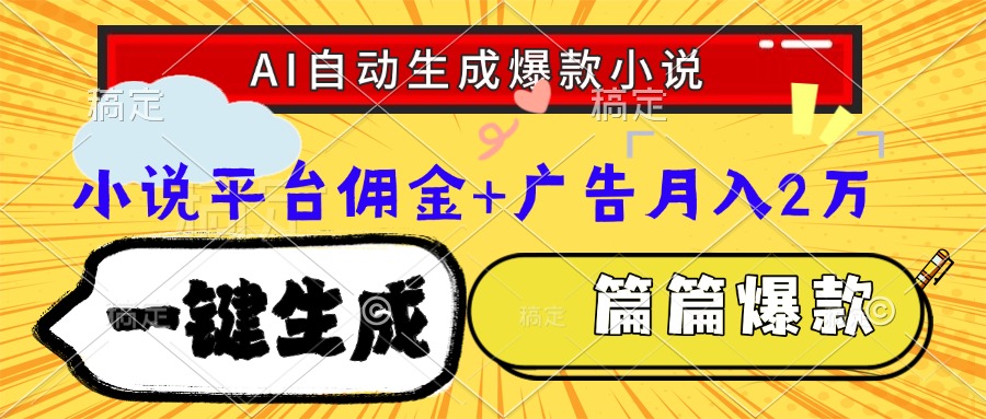 Ai自动生成网文爆款小说,一件生成小说大纲、故事情节,每篇都是爆款,小说平台佣金加广告月入2万-金点子优创