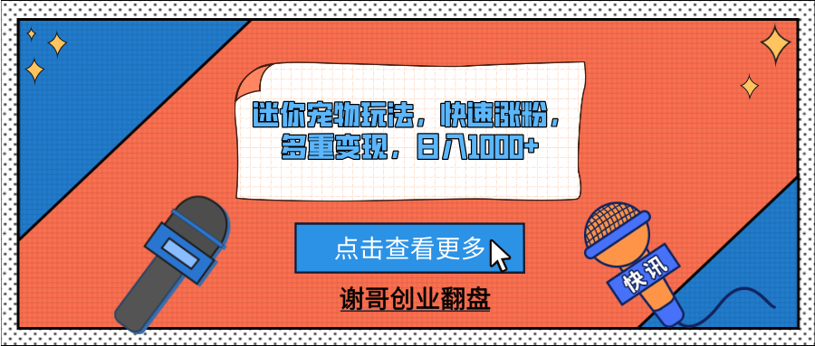 迷你宠物玩法，快速涨粉，多重变现，日入1000+-金点子优创