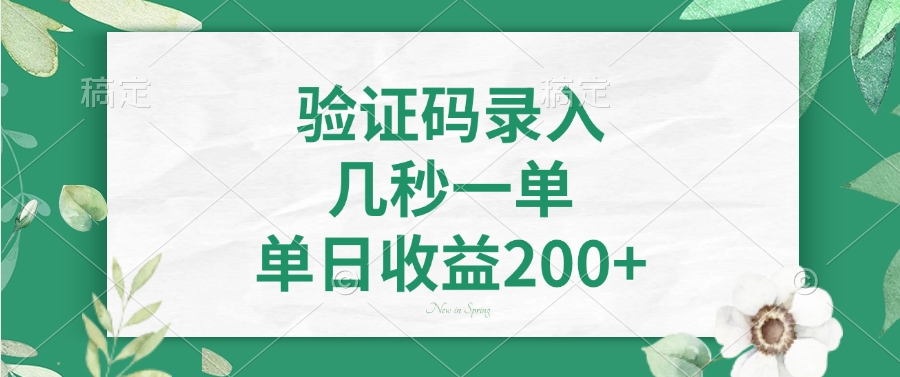 验证码录入，几秒一单，单日收益200+-金点子优创