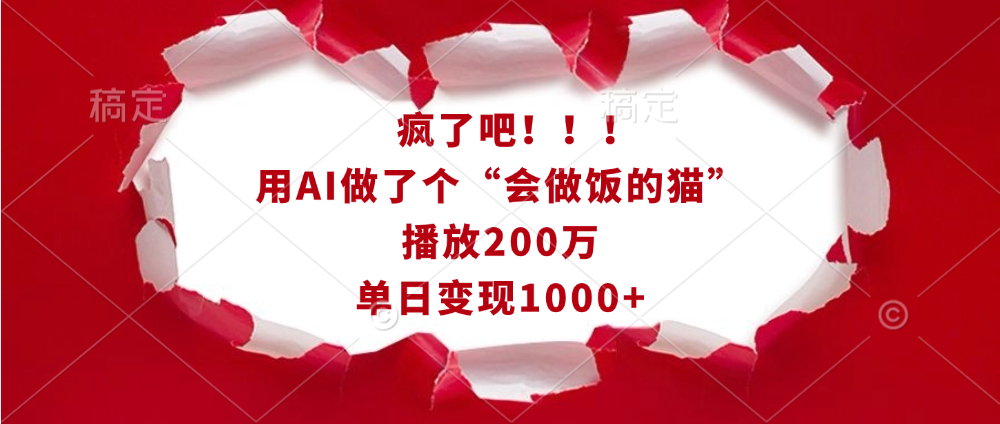 疯了吧！！！用AI做了个“会做饭的猫”，播放200万，单日变现1000+-金点子优创