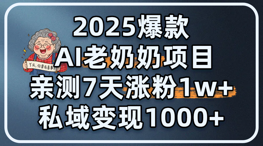 2025爆款 AI 老奶奶项目:亲测 7 天涨粉 1W+,私域变现 1000+-金点子优创