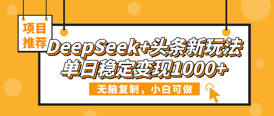 DeepSeek+头条新玩法,无脑复制,小白可做,单日稳定变现1000+-金点子优创