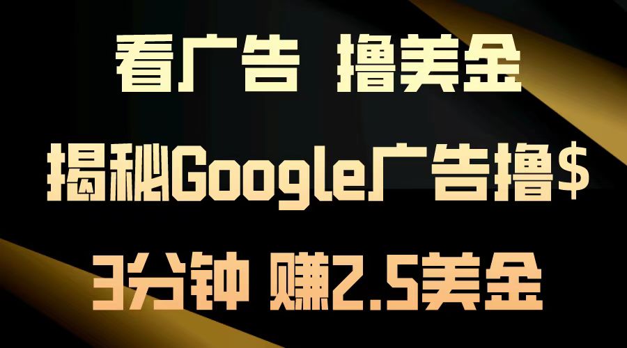 看广告,撸美金!3分钟赚2.5美金!日入200美金不是梦!揭秘Google广告撸美金全攻略!-金点子优创