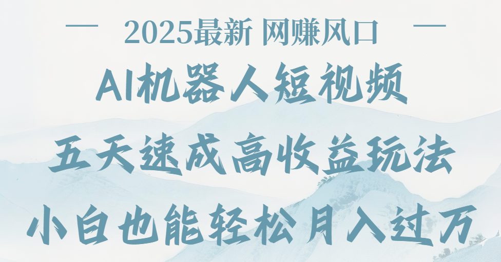 2025最新Ai 机器人短视频，网赚变现风口，五天速成高收益玩法，小白轻松月入过万-金点子优创