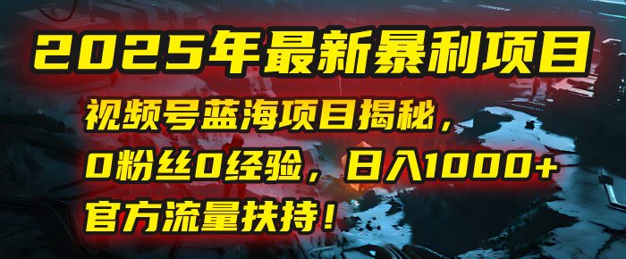 2025年最新暴利项目：视频号蓝海项目揭秘，0粉丝0经验，日入1000+，官方流量扶持！-金点子优创