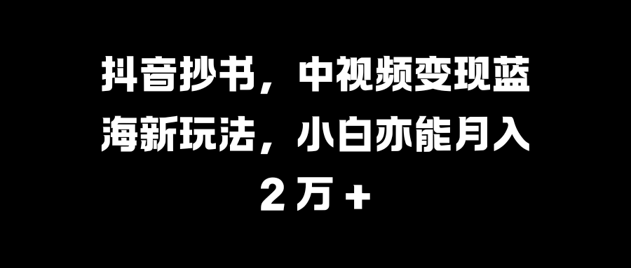 抖音抄书，中视频变现蓝海新玩法，小白亦能月入 2 万 +-金点子优创