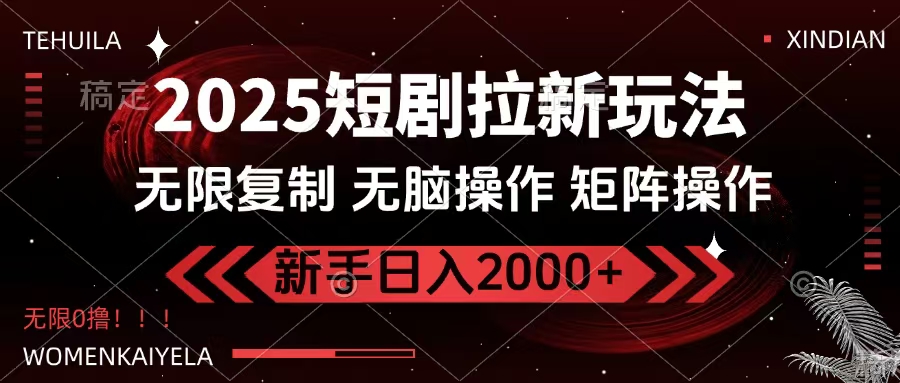 2025短剧拉新玩法，无需注册登录，无限0撸，无脑批量操作日入2000+-金点子优创