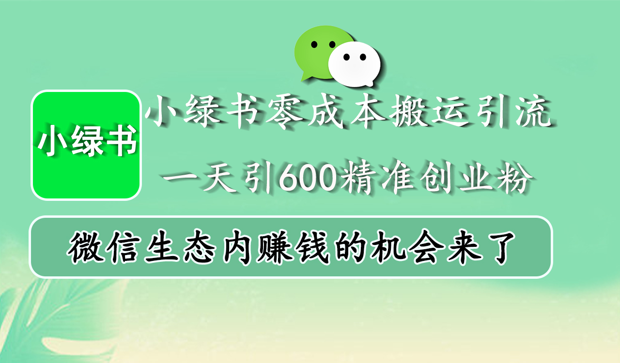 小绿书零成本搬运引流，一天引600精准创业粉，微信生态内赚钱的机会来了-金点子优创
