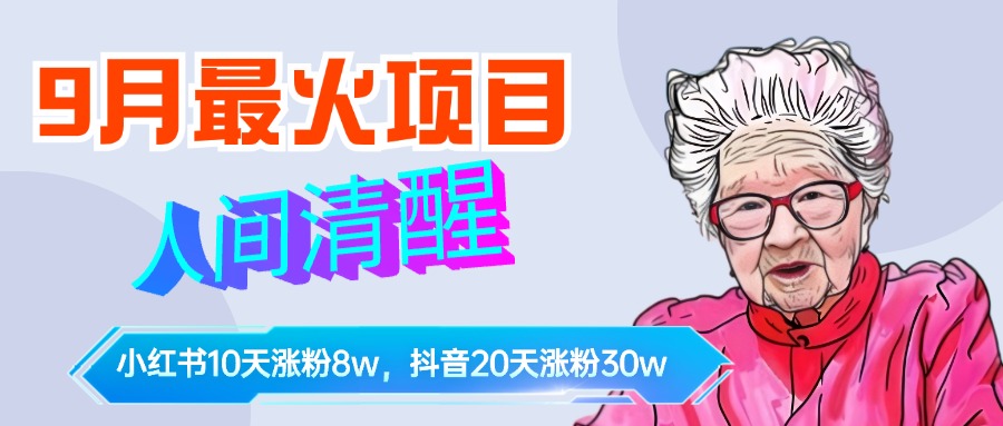 9月最火项目，人间清醒柒奶奶，10天小红薯涨粉8w+，单篇笔记报价1400.-金点子优创