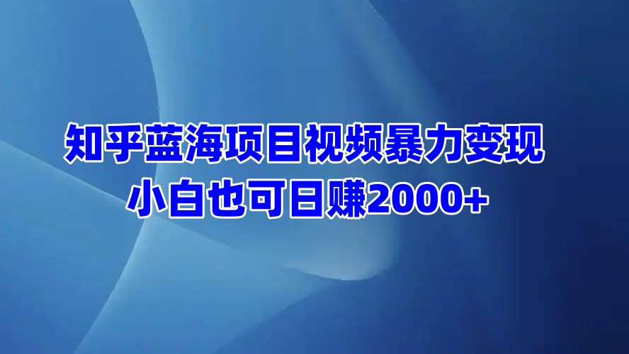 知乎蓝海项目视频暴力变现  小白也可日赚2000+-金点子优创