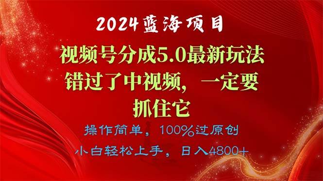 2024蓝海项目，视频号分成计划5.0最新玩法，错过了中视频，一定要抓住…-金点子优创