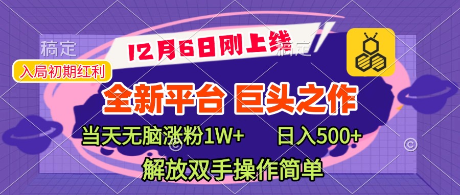 全新引流平台，巨头之作，当天无脑涨粉1W+，日入现500+，解放双手操作简单-金点子优创