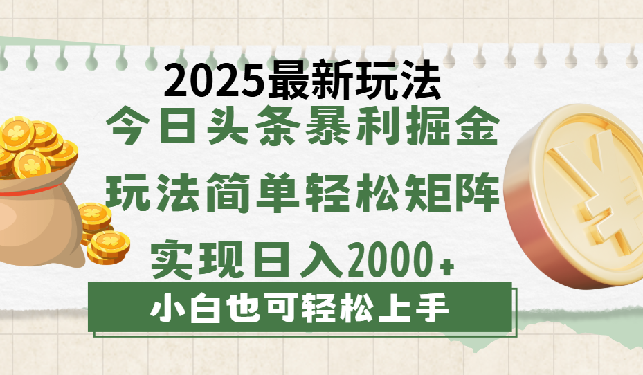 今日头条2025最新玩法，思路简单，复制粘贴，轻松实现矩阵日入2000+-金点子优创