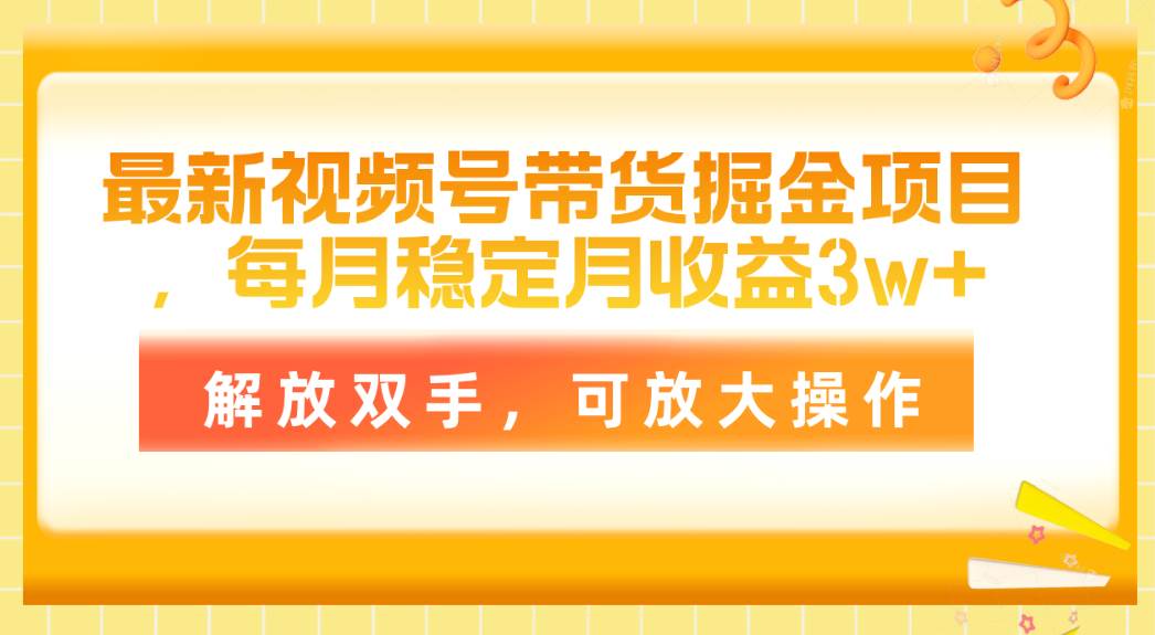 最新视频号带货掘金项目，每月稳定月收益3w+，解放双手，可放大操作-金点子优创