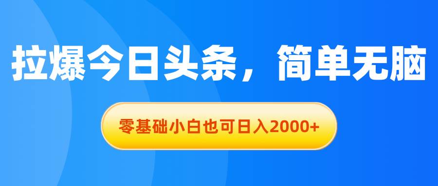 拉爆今日头条，简单无脑，零基础小白也可日入2000+-金点子优创