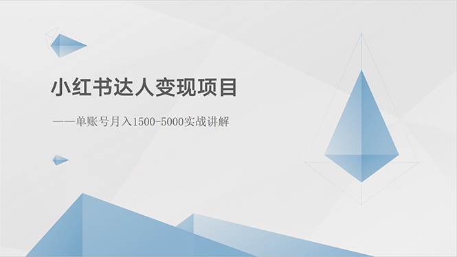 小红书达人变现项目：单账号月入1500-3000实战讲解-金点子优创