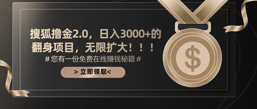 搜狐撸金2.0日入3000+，可无限扩大的翻身项目-金点子优创