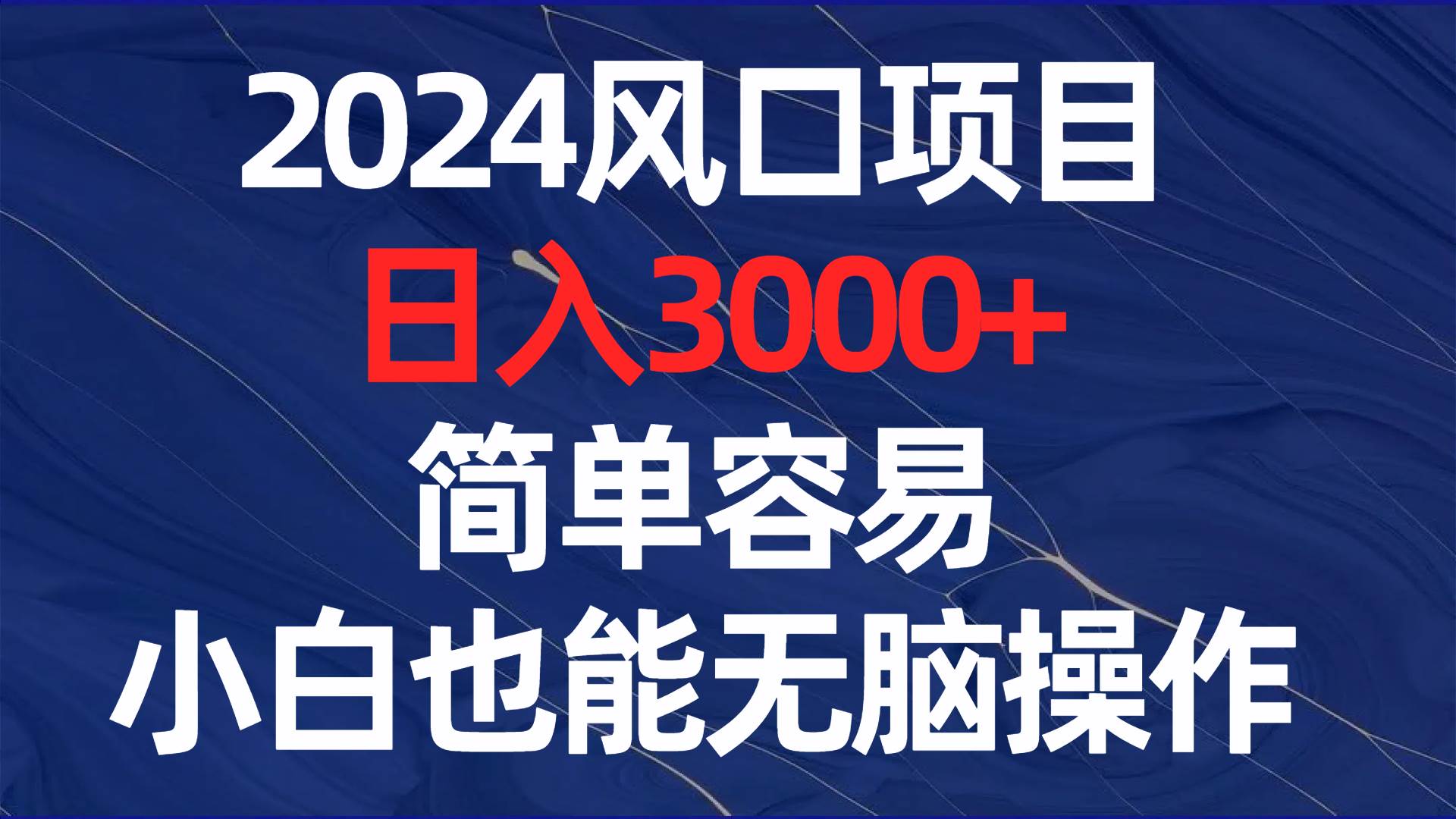 2024风口项目，日入3000+，简单容易，小白也能无脑操作-金点子优创