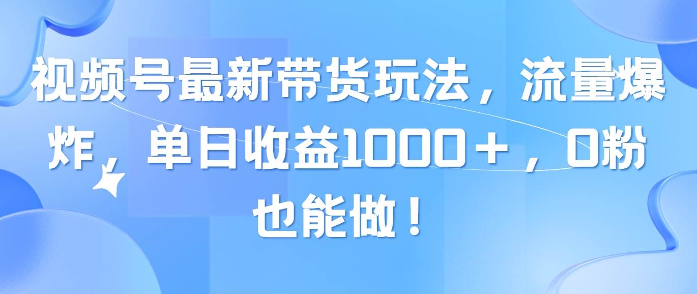 视频号最新带货玩法，流量爆炸，单日收益1000＋，0粉也能做！-金点子优创