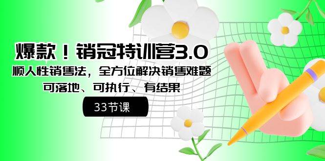 爆款！销冠特训营3.0之顺人性销售法，全方位解决销售难题、可落地、可执行、有结果-金点子优创