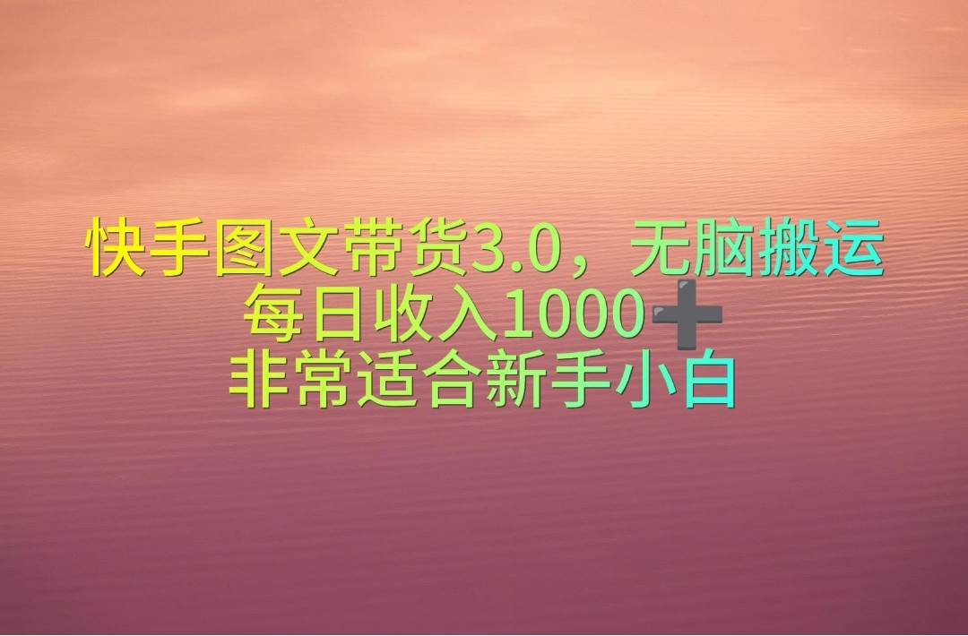 快手图文带货3.0，无脑搬运，每日收入1000＋，非常适合新手小白-金点子优创